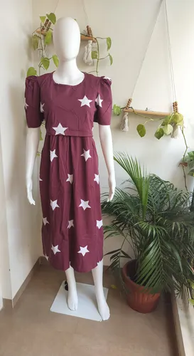 Maternity Maxi - Knee Length - Burgundy Stars
